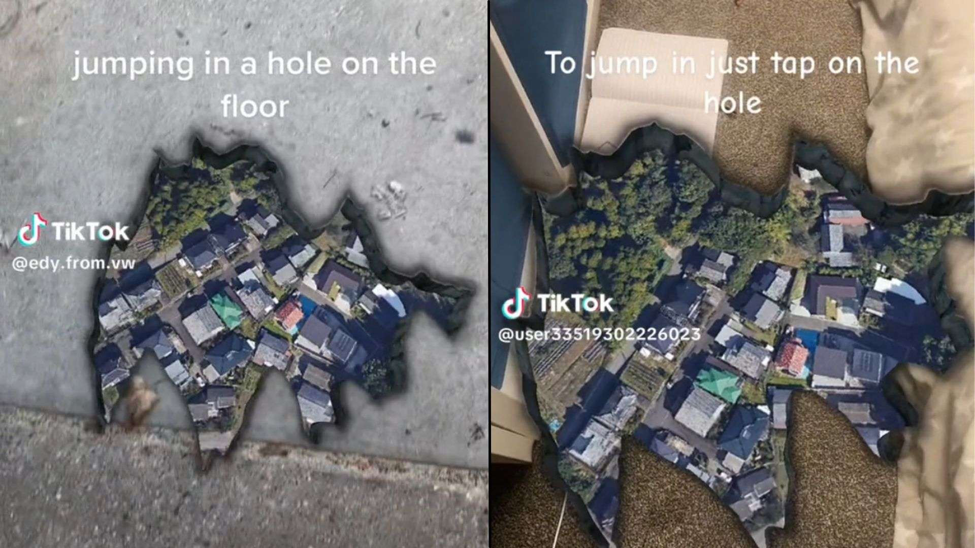 TikTok screenshots from hole in the floor trend