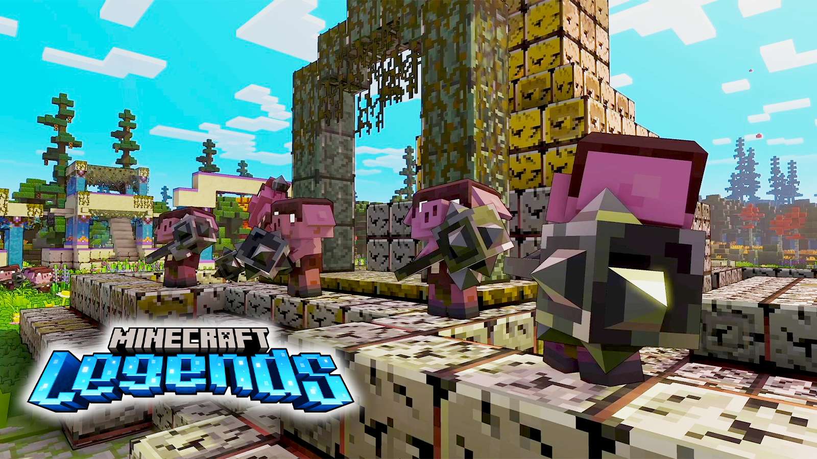 an image of some Piglins with weapons in Minecraft Legends