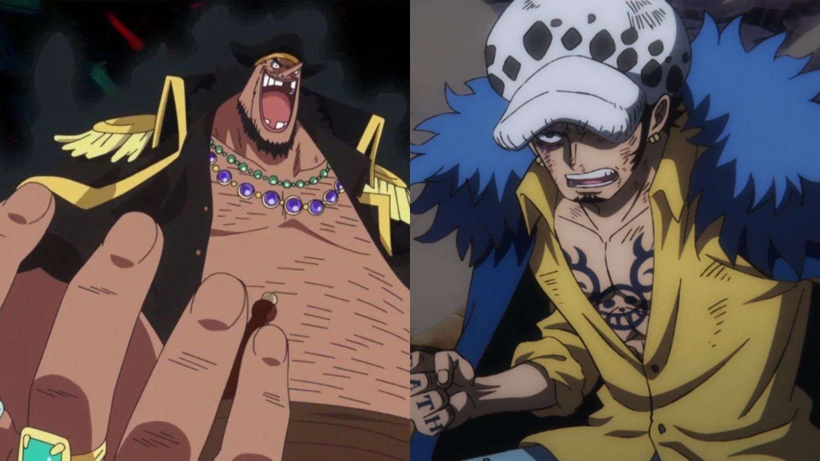An image of Trafalgar Law and Marshall D. Teach from One Piece