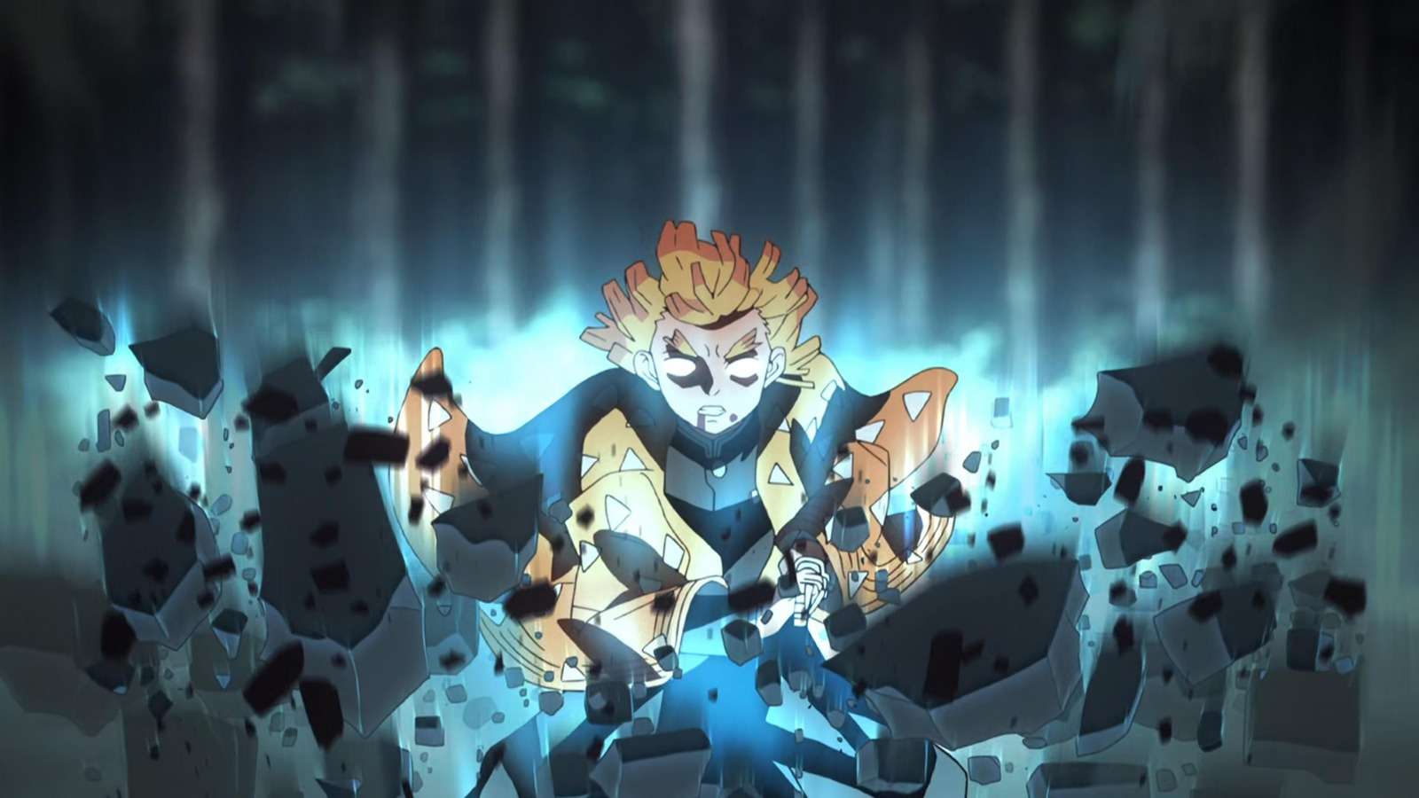 An image of Zenitsu using thunder breathing first form