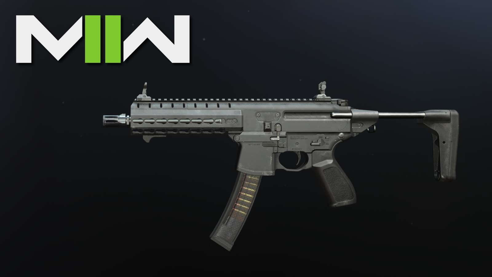 bas-p smg preview from mw2 with game logo in top left corner.