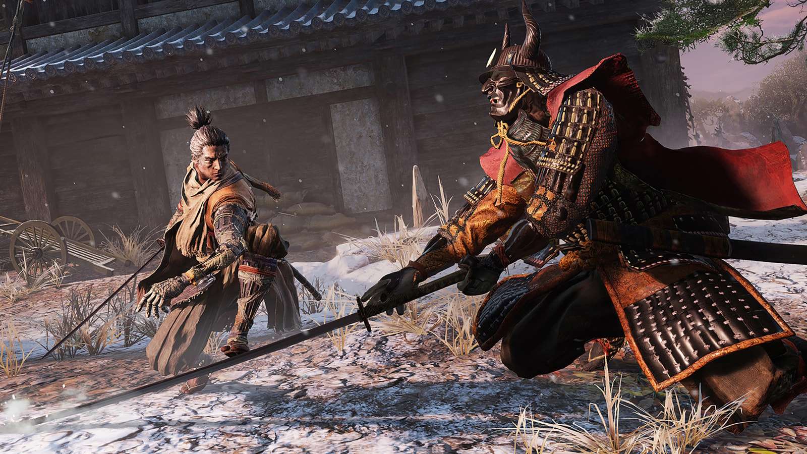 two samurai preparing to fight in Sekiro- Shadows Die Twice.