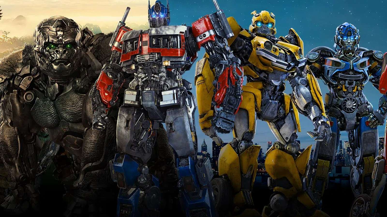 The Maximals and Autobots lined up in Transformers: Rise of the Beasts.