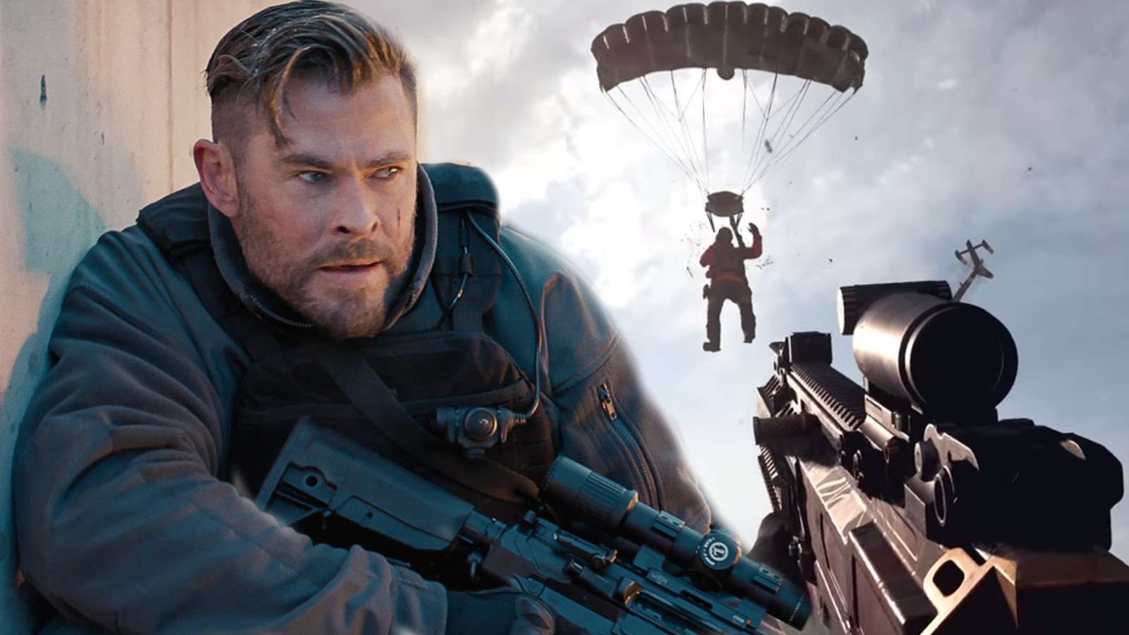 Tyler Rake in Extraction 2 and a still from Call of Duty Warzone