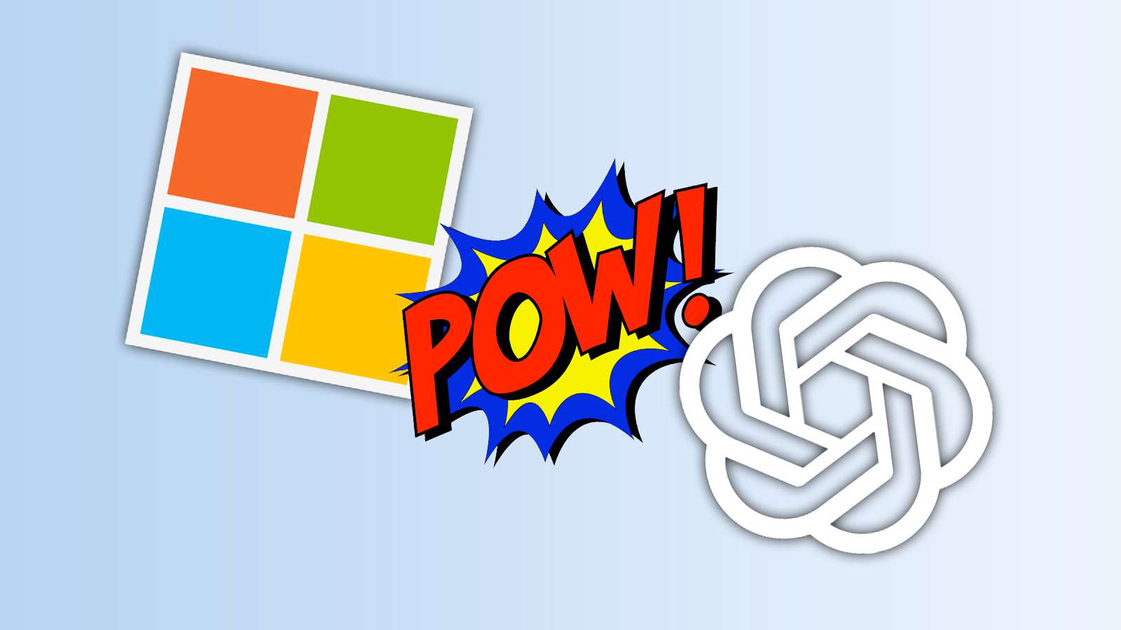 Microsoft and openai logos with a pow in between