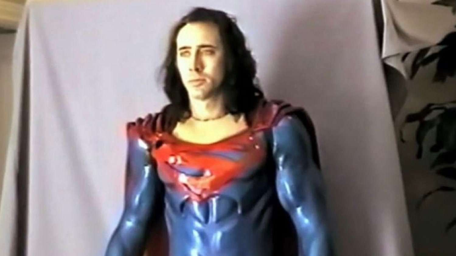 Nicolas Cage doing a costume test for Superman Lives.
