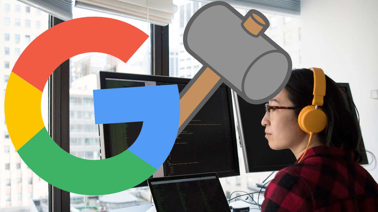 google logo ban hammer on coder