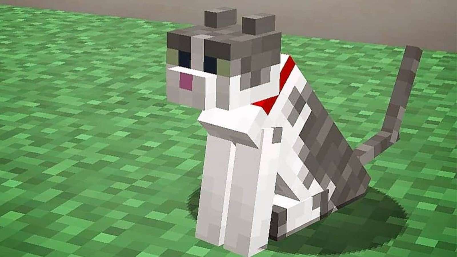 An image of a cat in Minecraft, which players can tame.