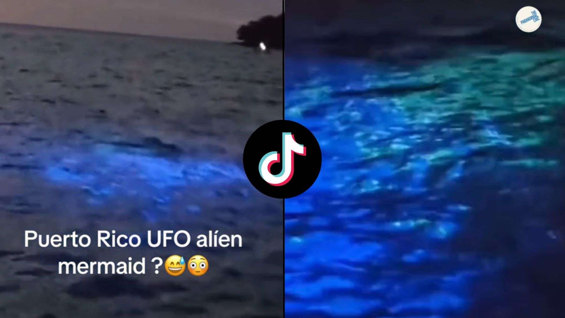 Screenshot of glowing blue water with tiktok logo and text overlaid