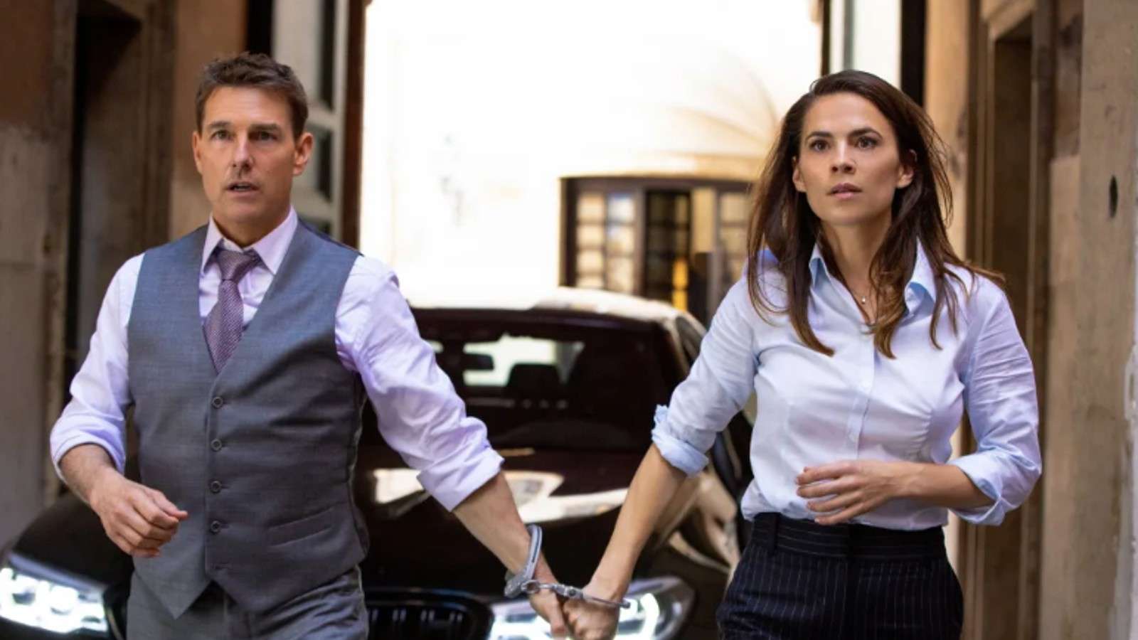 Tom Cruise and Hayley Atwell in Mission: Impossible – Dead Reckoning Part One