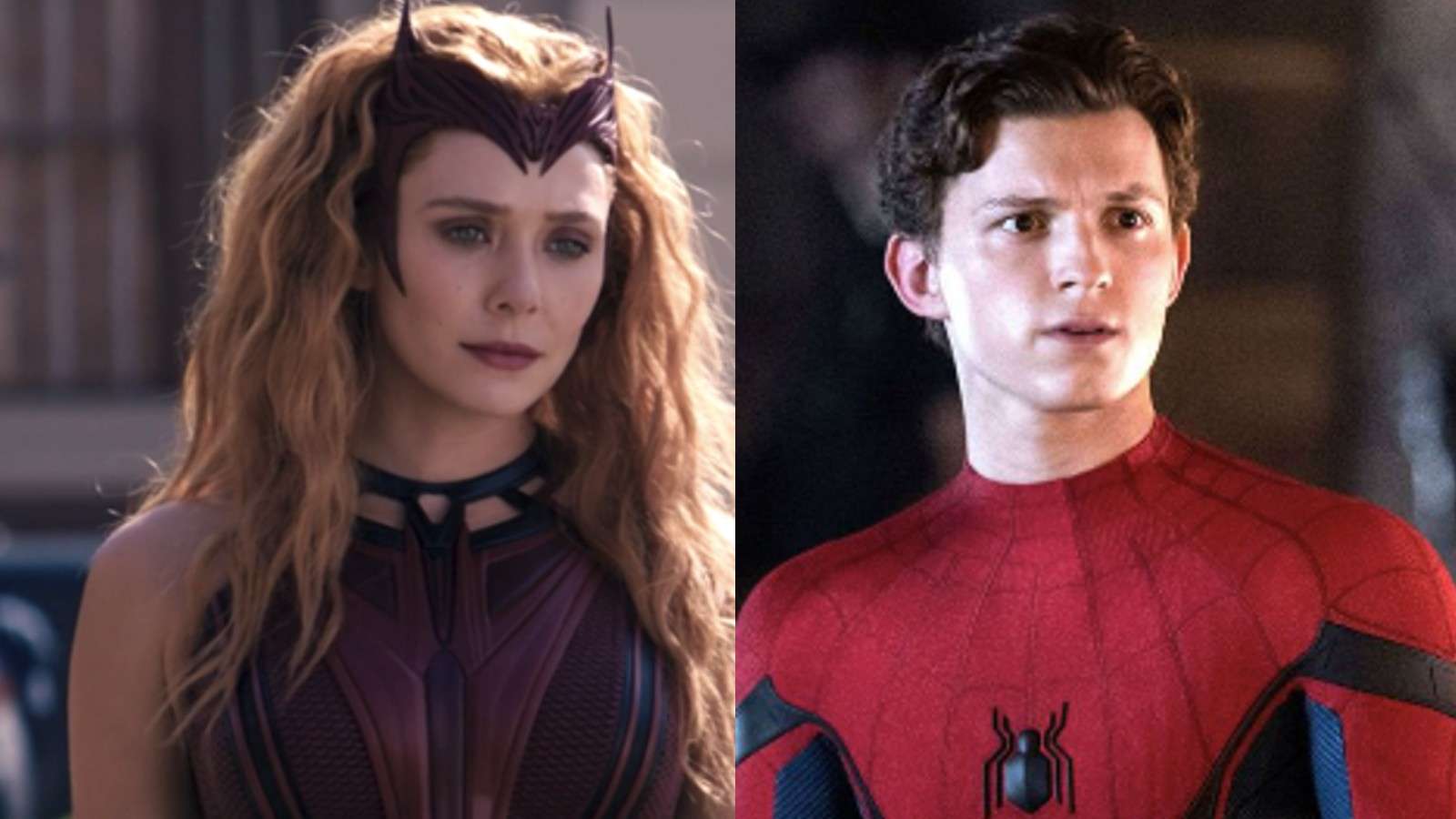 Elizabeth Olsen as Scarlet Witch and Tom Holland as Spider-Man