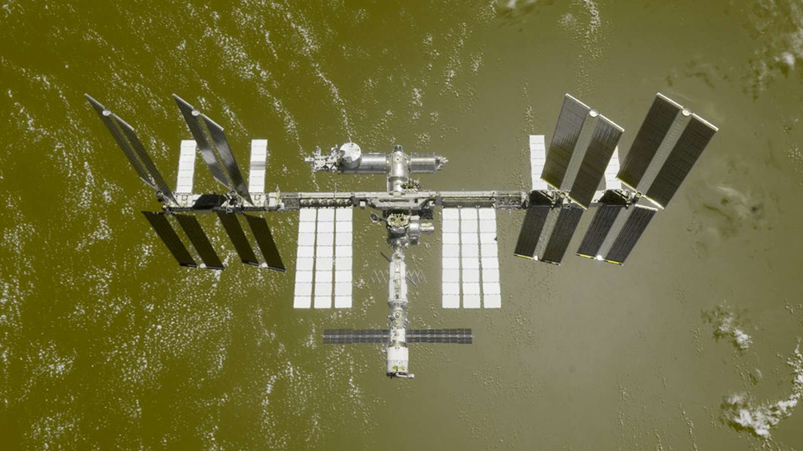 NASA ISS Space Station but the water from earth is now yellow, because pee