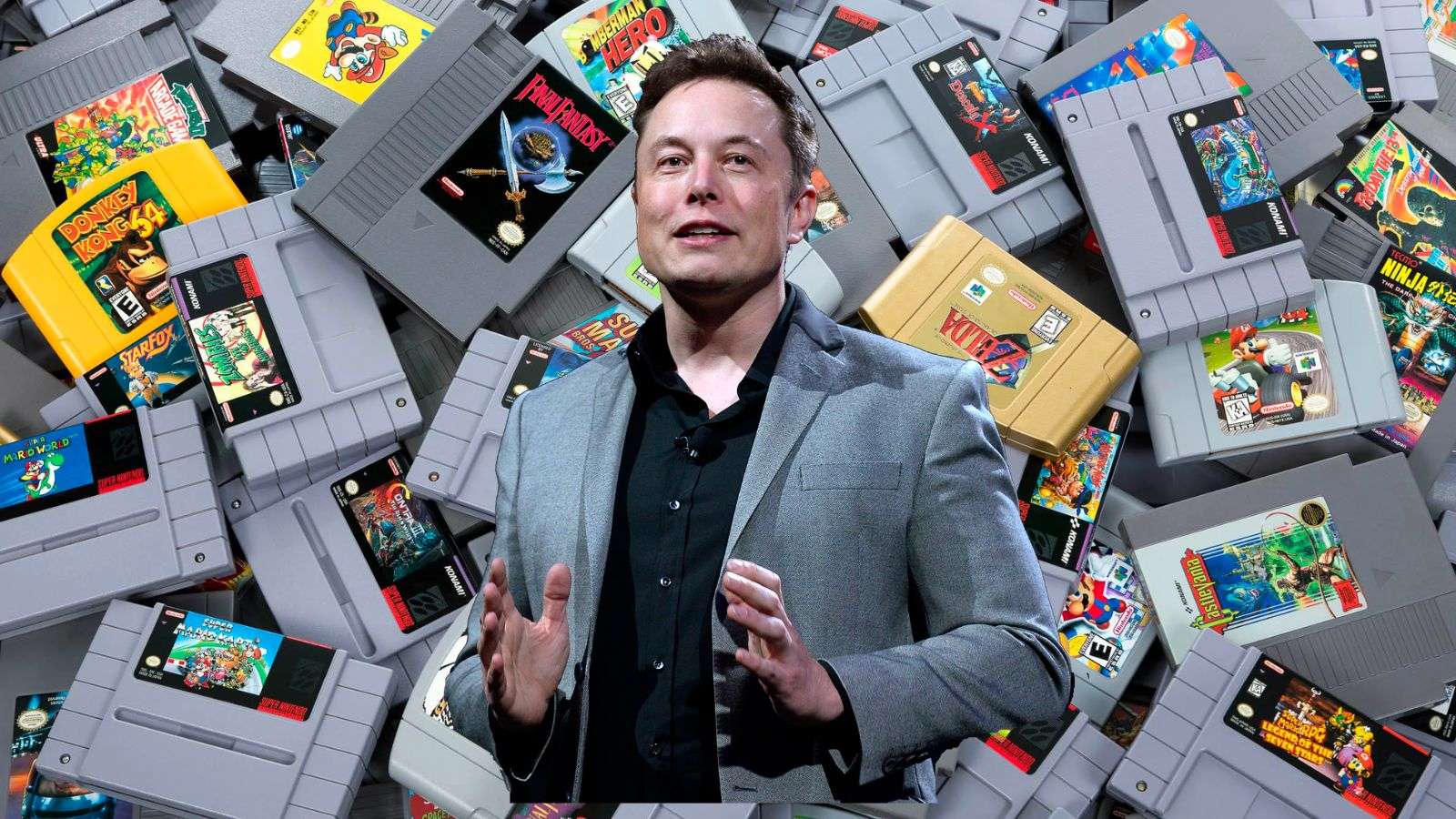 Elon Musk in front of video games