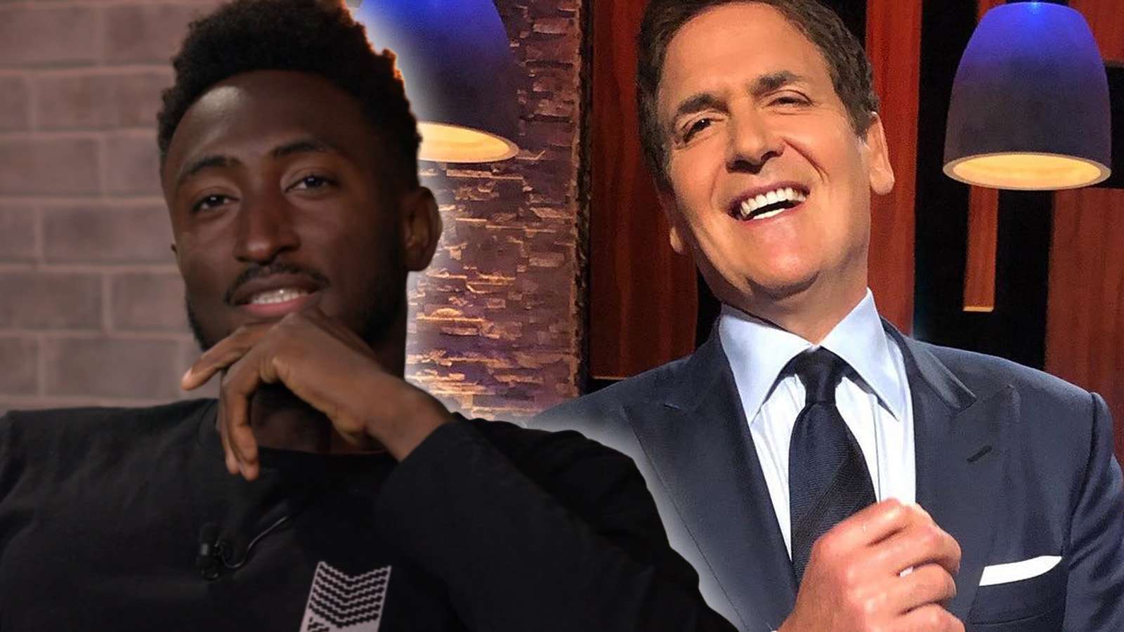 MKBHD aka Marques Brownlee on the left, Mark Cuban laughing on the right