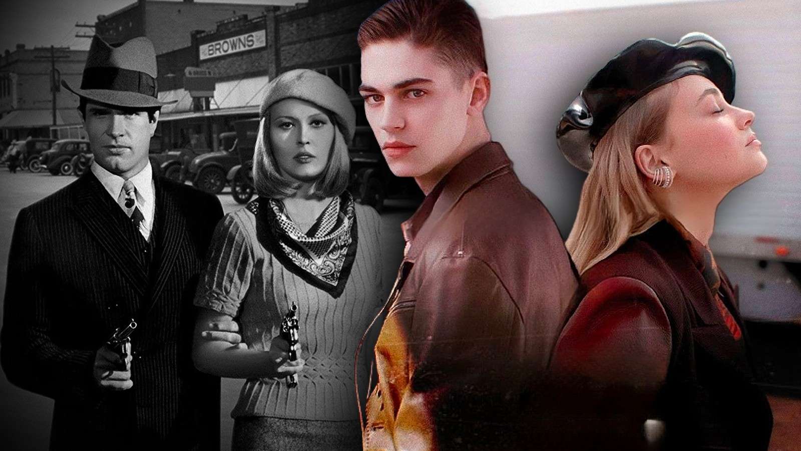 Warren Beatty, Faye Dunaway, Hero Fiennes Tiffin and Josephine Langford as Bonnie and Clyde