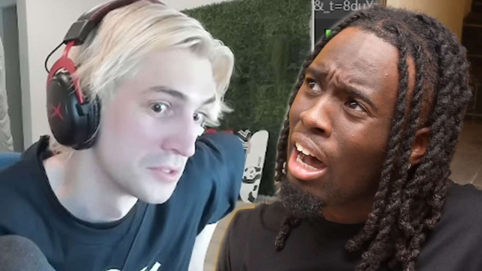 xQc and Kai Cenat looking at each other