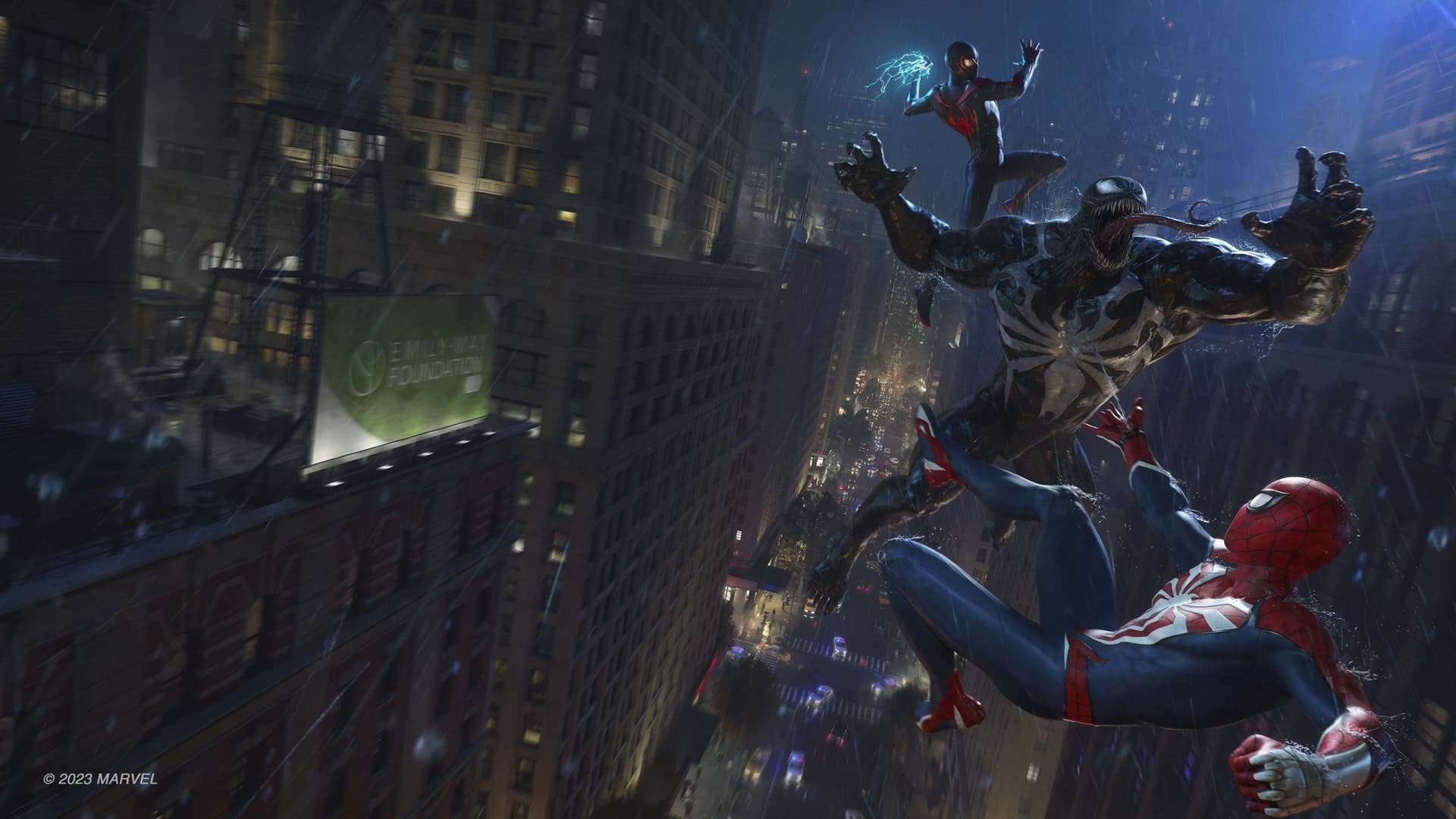 Miles Morales and Peter Parker fight Venom in Marvel's Spider-Man 2