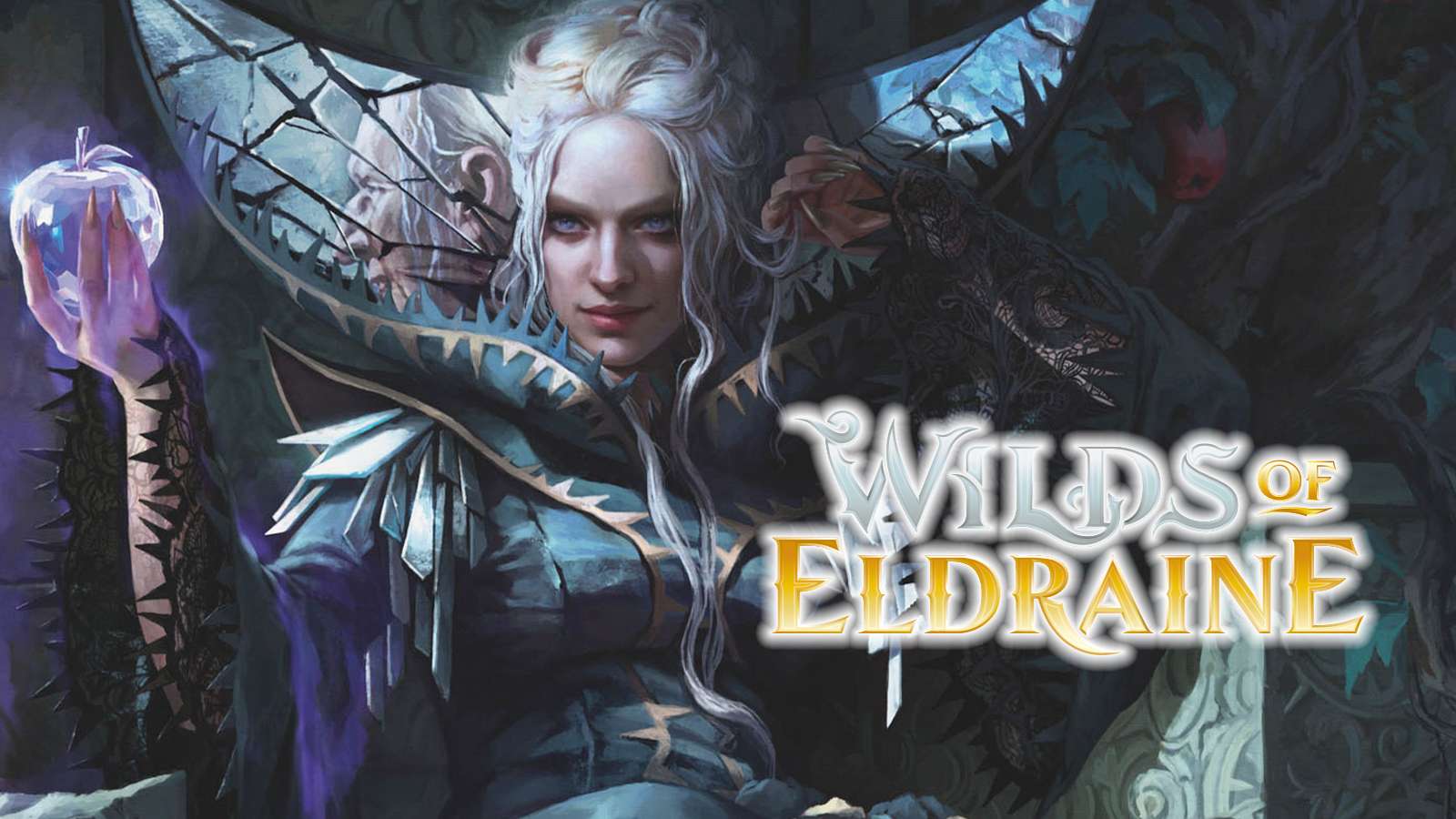 Wilds of Eldraine logo with the wicked witch behind it
