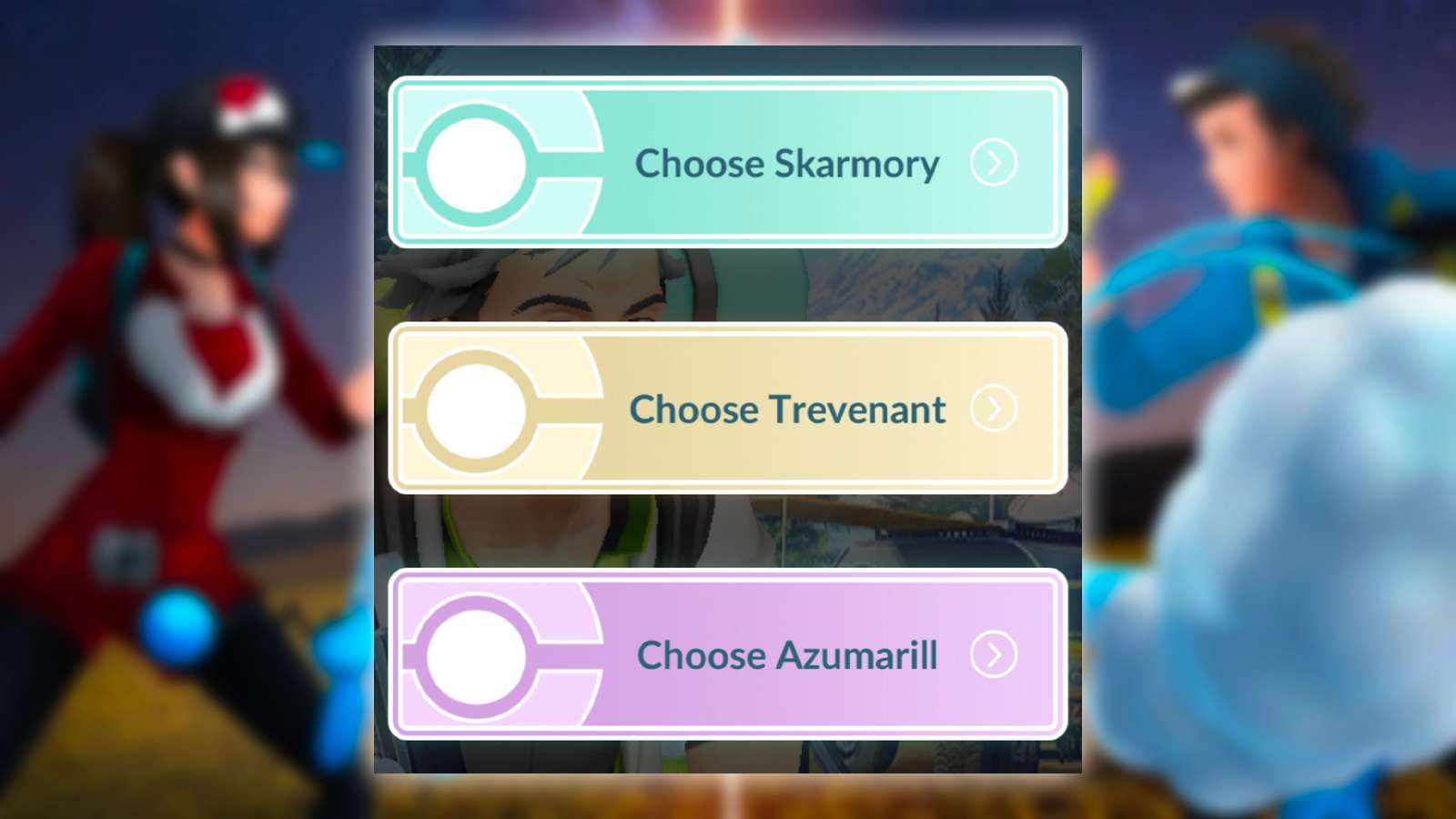 A screenshot of the 'choose a path' options in Pokemon GO
