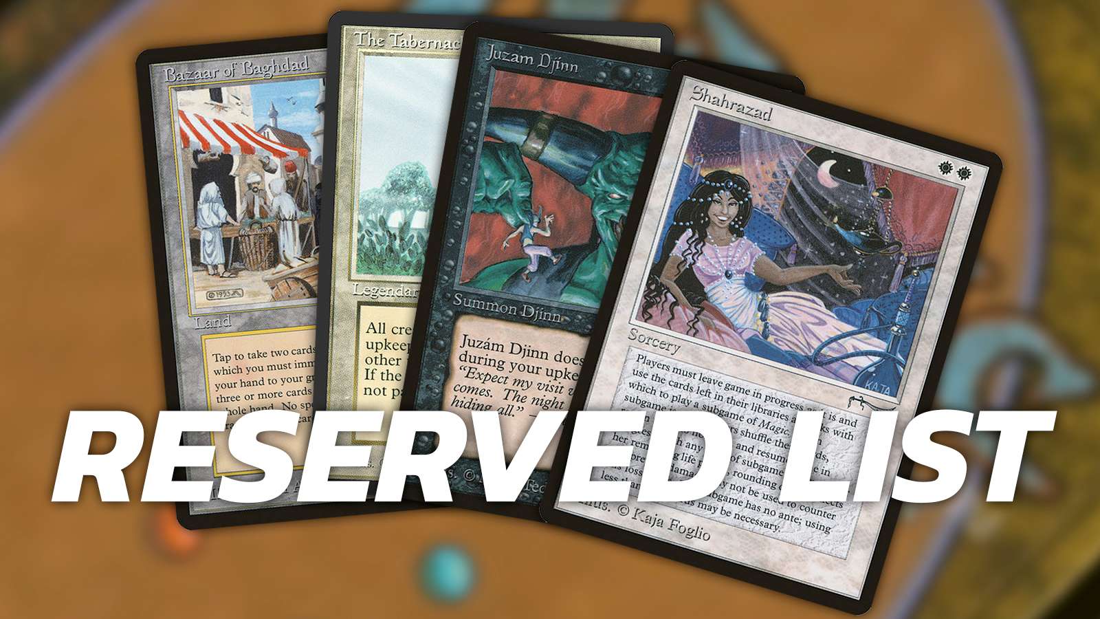 Reserved List text over four of the MTG cards