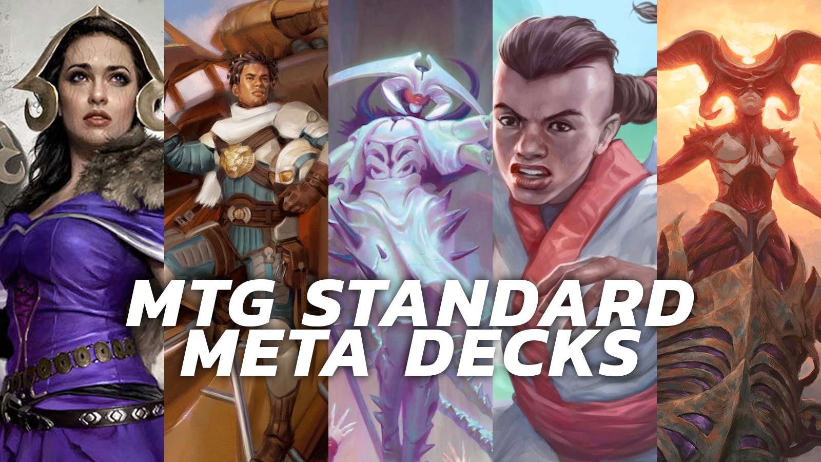 mtg standard meta decks with key art for each deck underneath