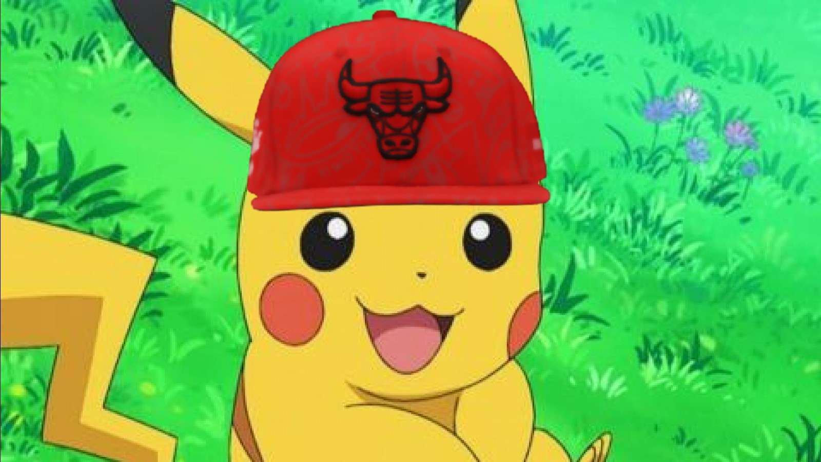 Pikachu wearing a Chicago Bulls hat