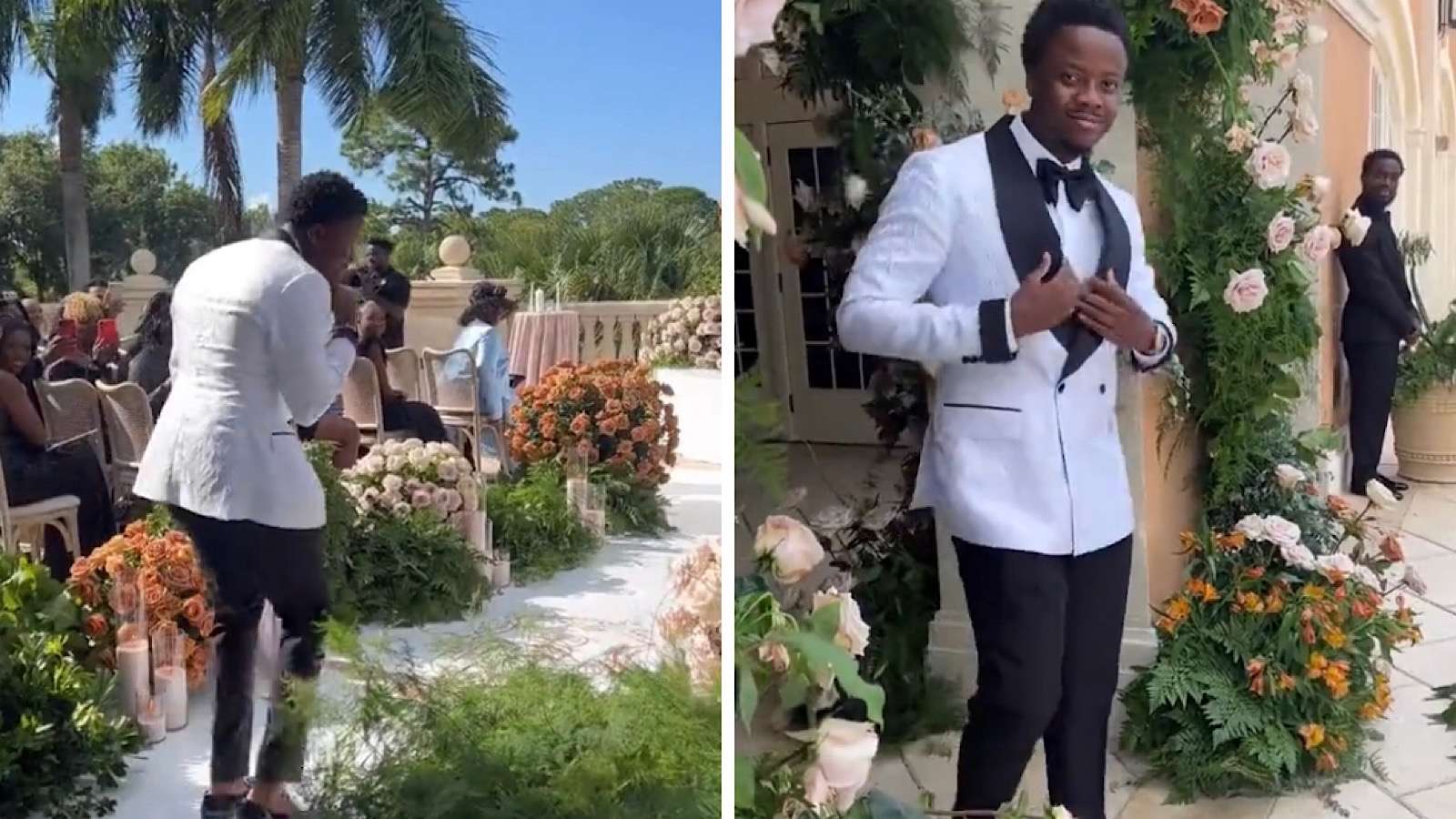 Groom walks down the aisle to a rap song.
