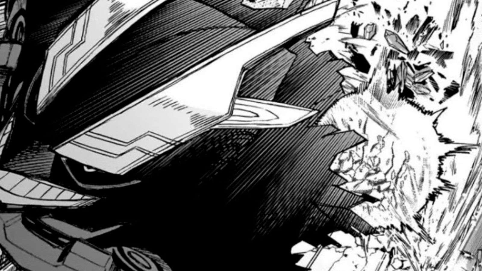 A panel showing All Might in his armored suit