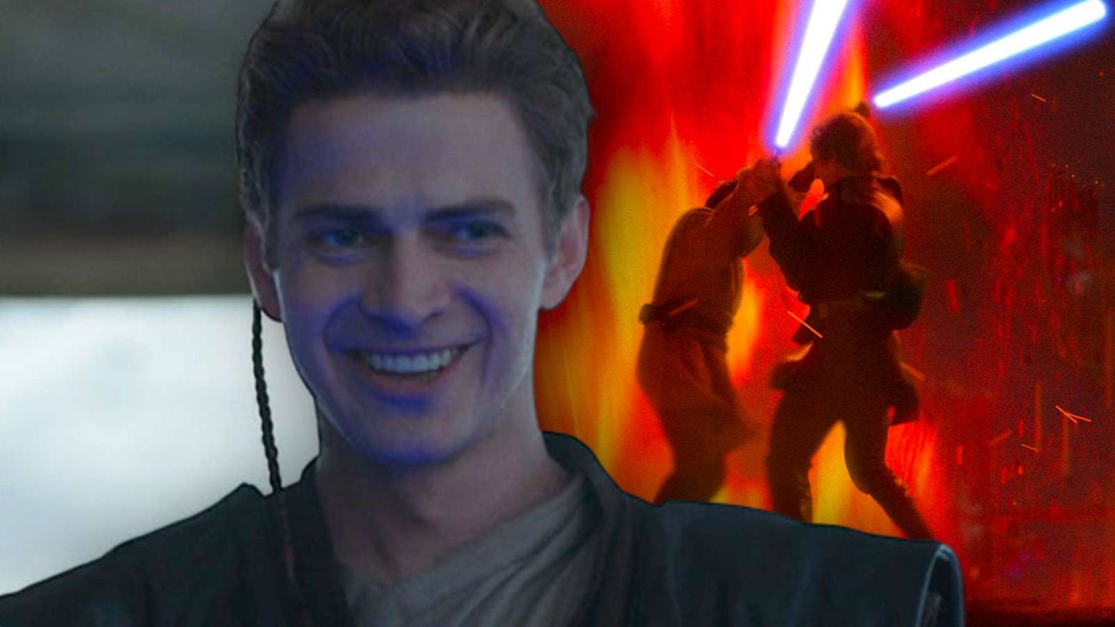 Hayden Christensen as Anakin Skywalker and the Mustafar duel from Revenge of the Sith