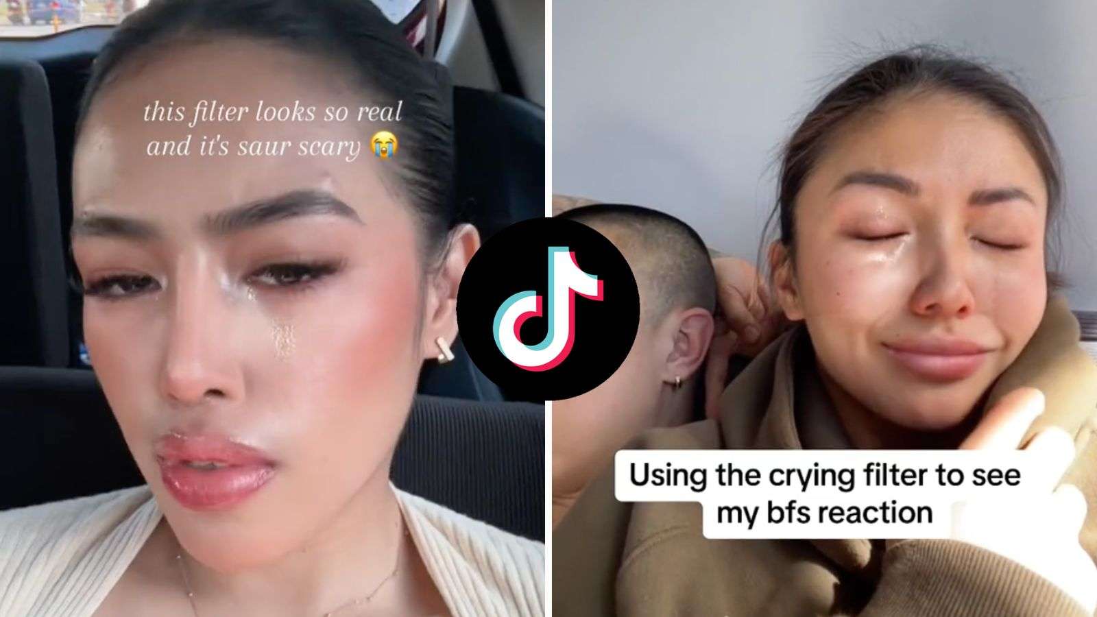 TikTok users trying out the crying filter
