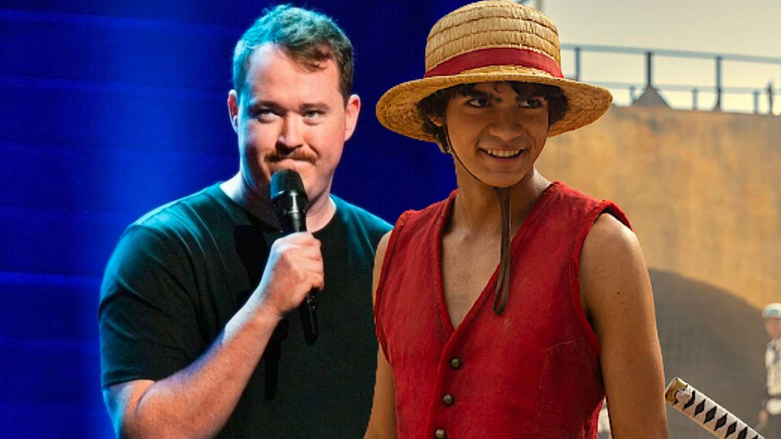 Shane Gillis and Monkey D. Luffy in Netflix's One Piece