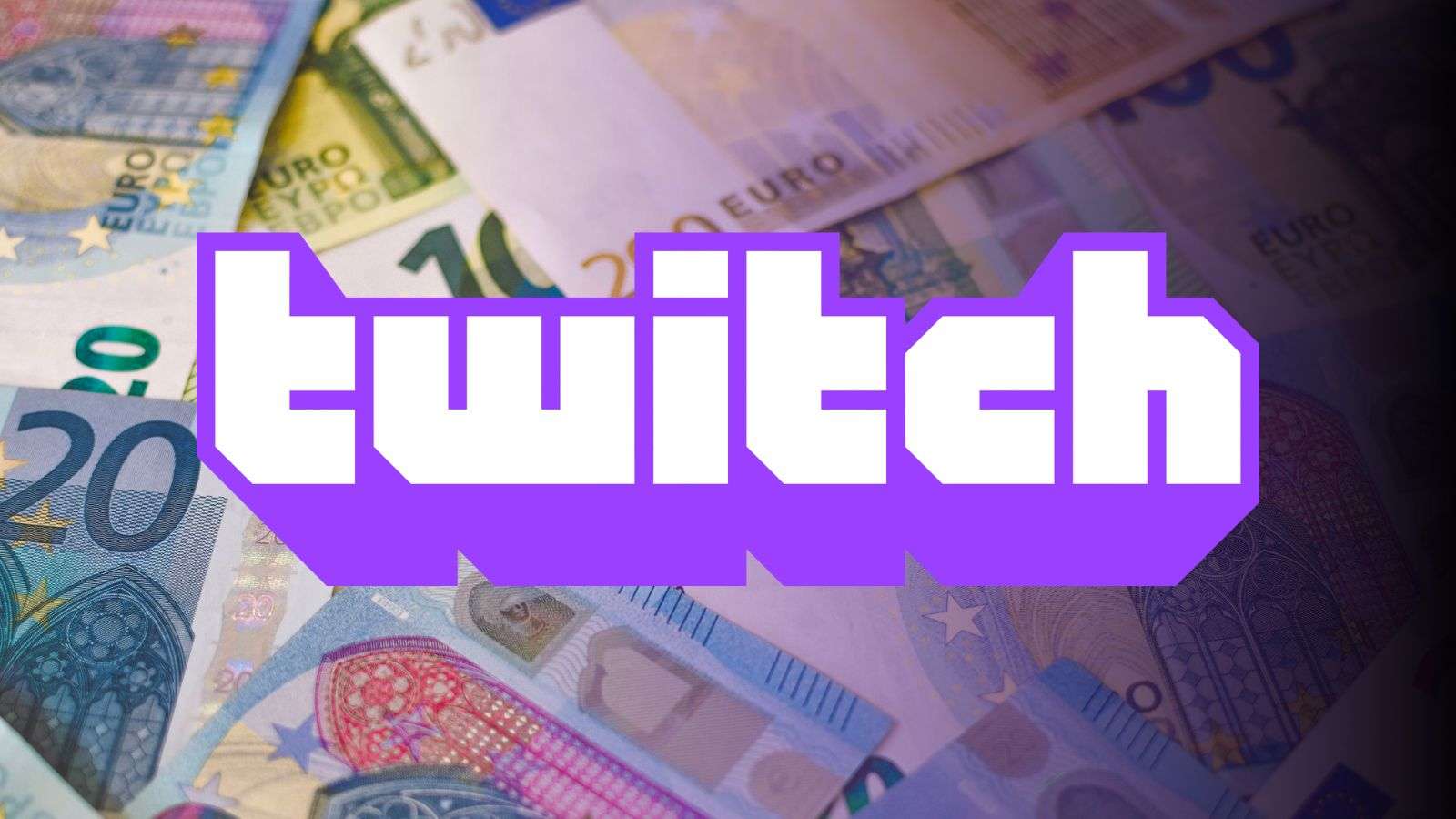 Twitch logo with euro currency notes behind