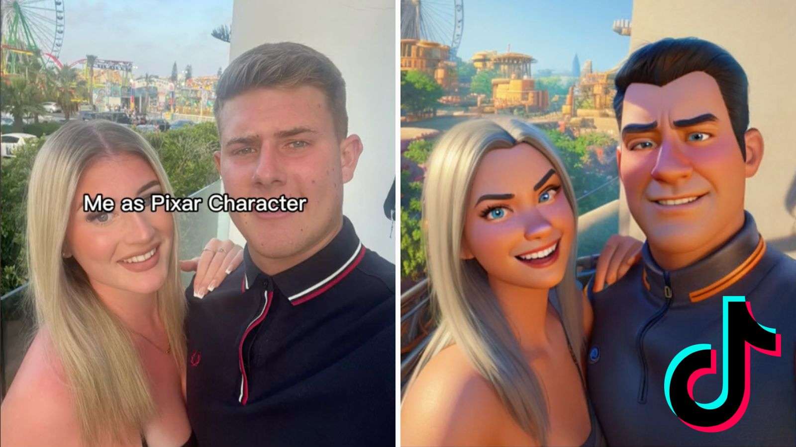 Couple trying the AI Pixar Character filter on TikTok