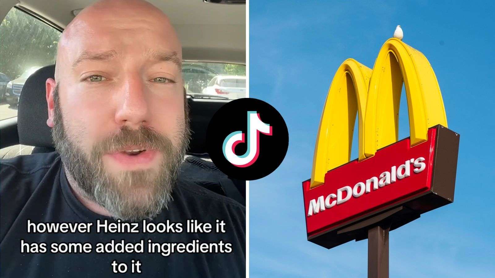 bald man in car talking to camera next to mcdonald's logo and tiktok text