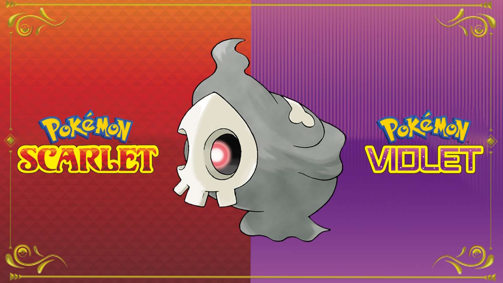 Duskull the Requiem Pokemon with Scarlet and Violet's logos.
