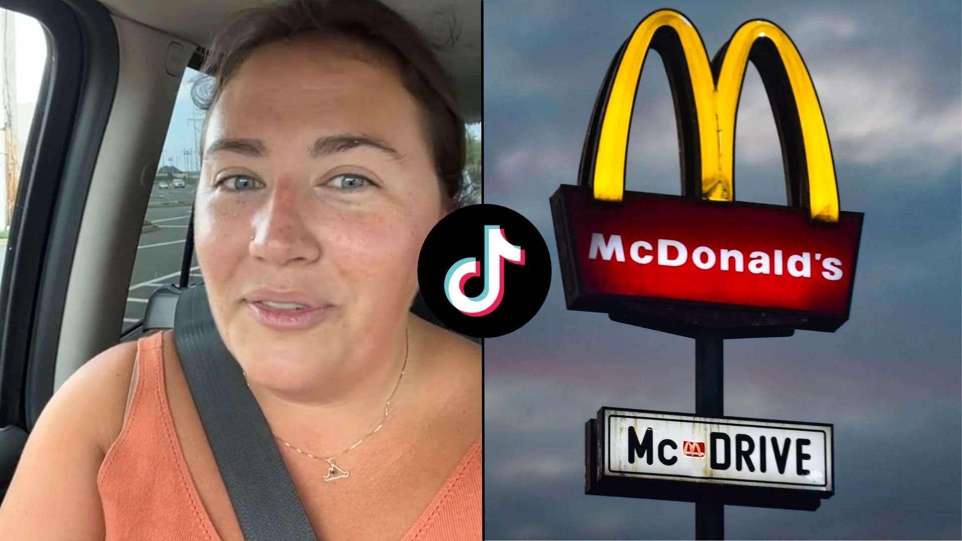 Woman next to McDonalds sign talking to camera