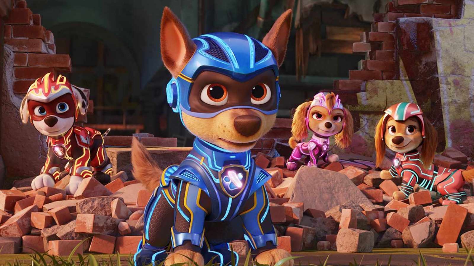The pups in Paw Patrol: The Mighty Movie
