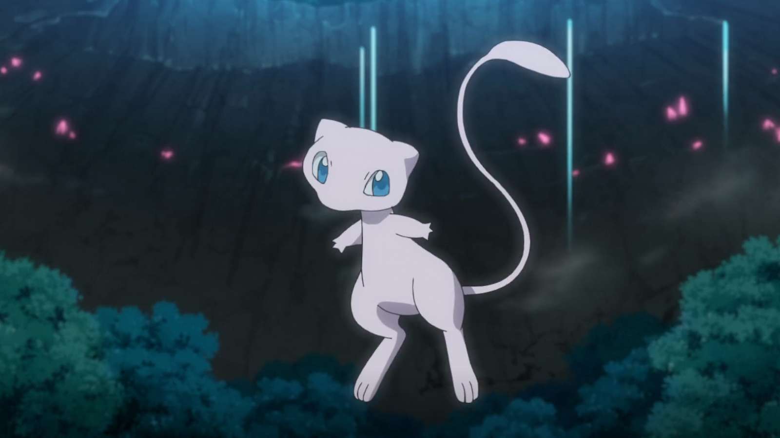 Mew about to battele Project Mew team in Pokemon Journeys anime.