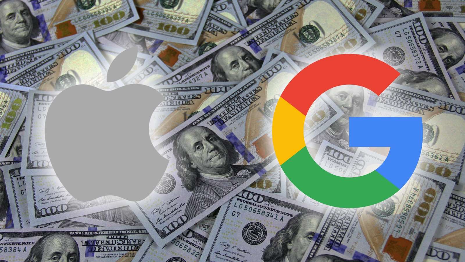 Apple and google logo on a background of USD