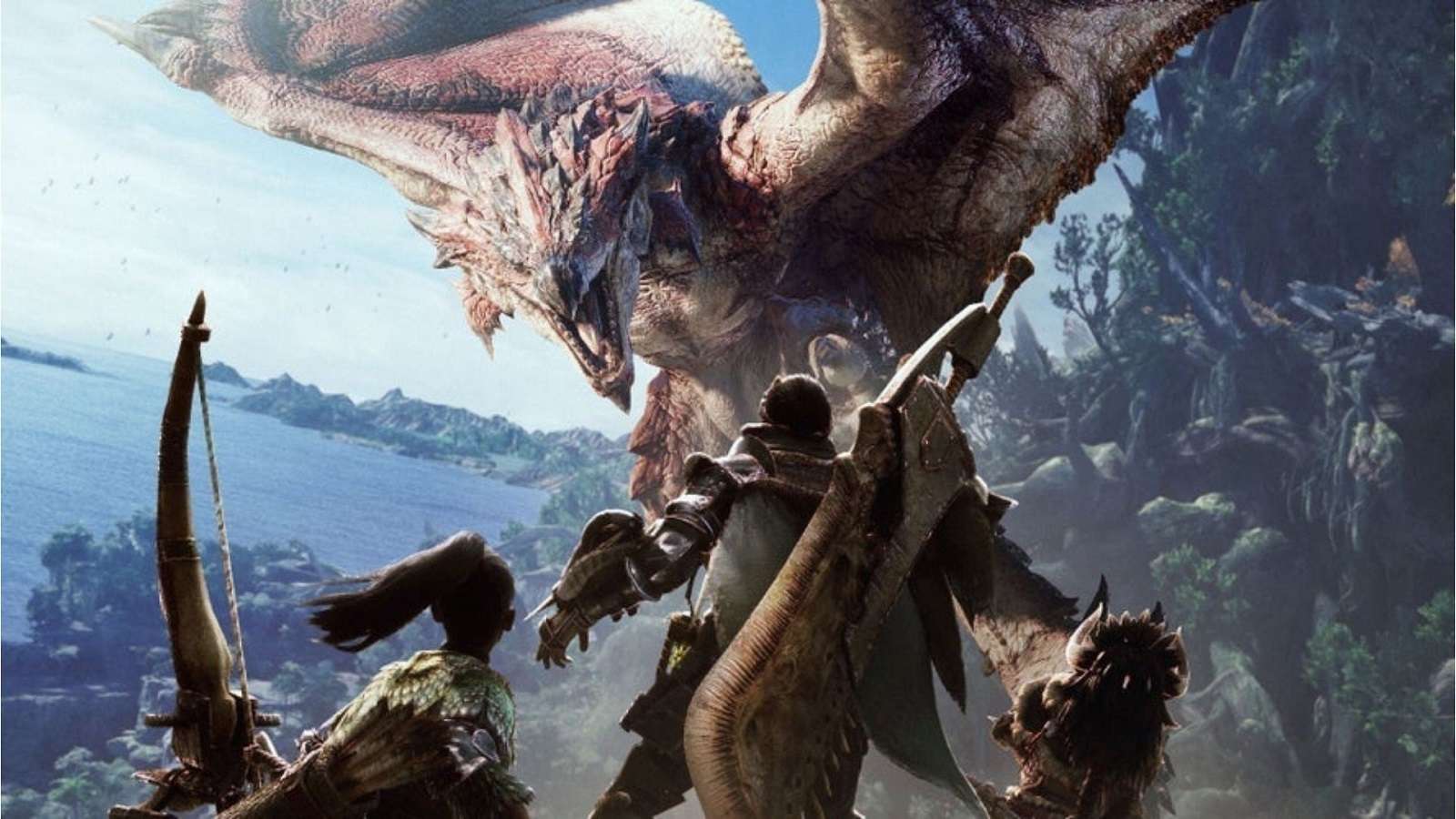 Monster Hunter World Hunters fighting a Rathalos