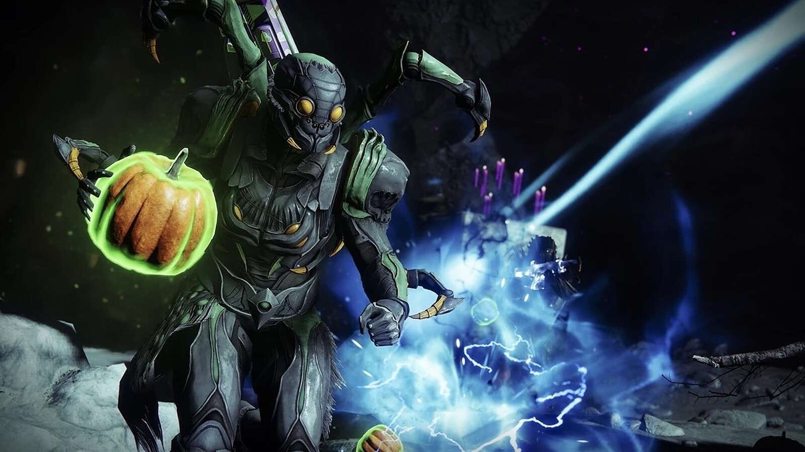 A Guardian carries a pumpkin in the Festival of the Lost event