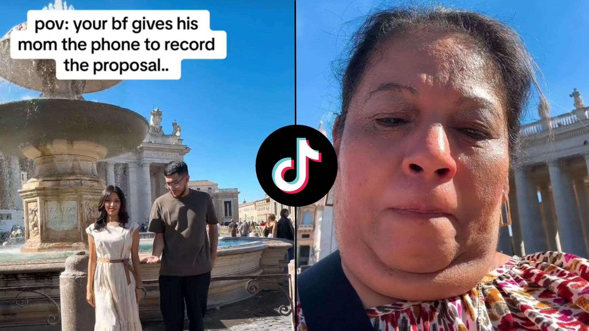 Screenshots of TikTok as mom fails to record proposal and takes selfie