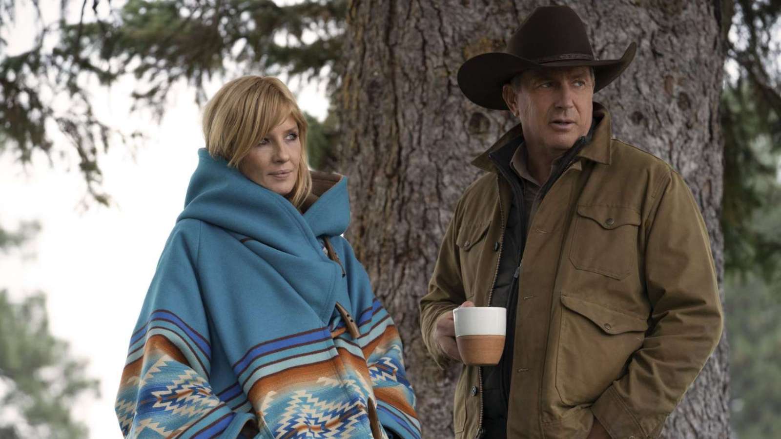 Kelly Reilly and Kevin Costner in Yellowstone as Beth and John
