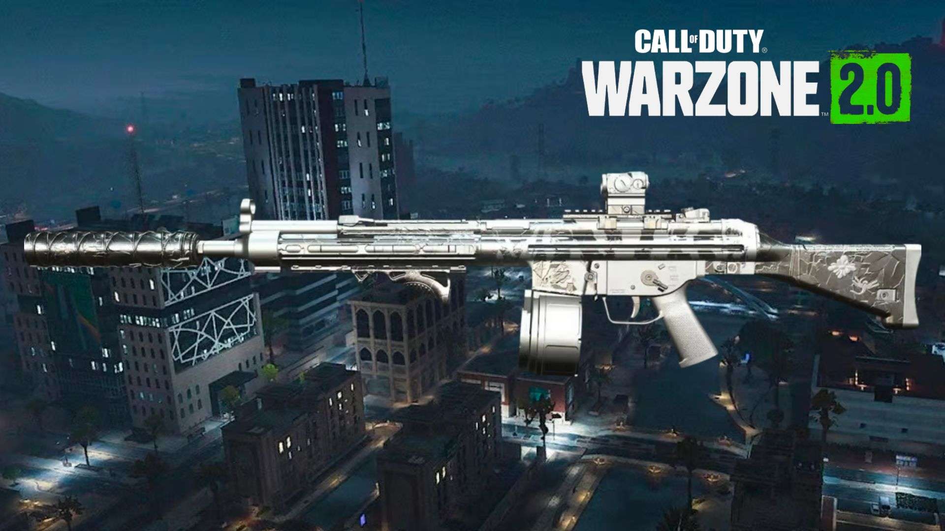 Silver Lachmann 556 on Warzone 2 map at night
