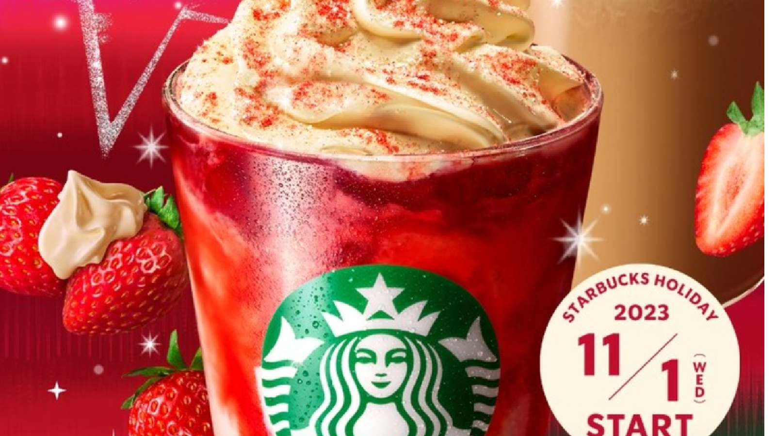 Image shows new Stawberry Merry Cream by Starbucks.