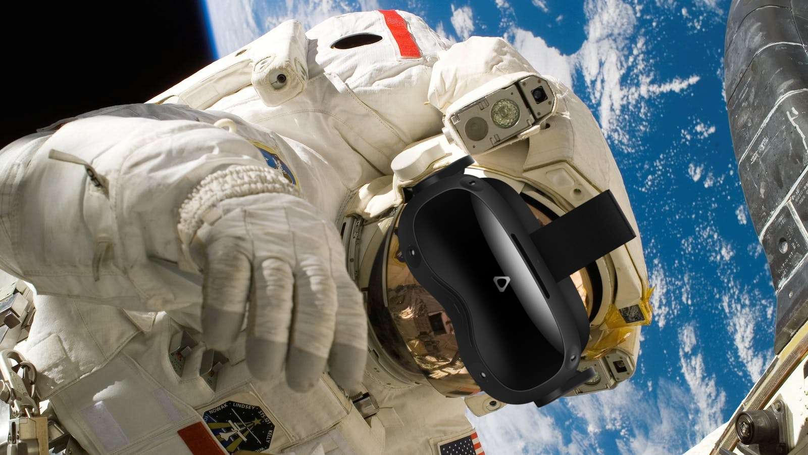 Astronaut with a VR headset on