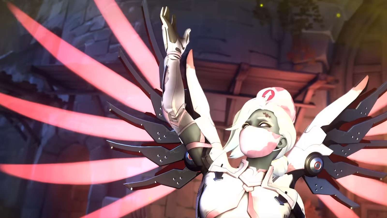New Zombie Nurse skin for Mercy that has yet to be released in Overwatch 2 despite Halloween event ending.