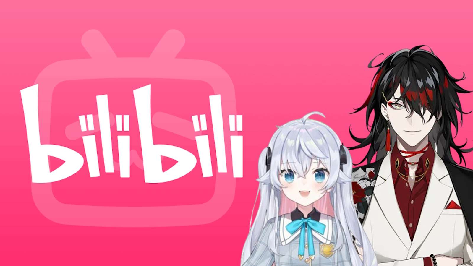 Bilibili logo next to platform's biggest VTubers Kagura Nana and Nijisanji's Vox Akuma.