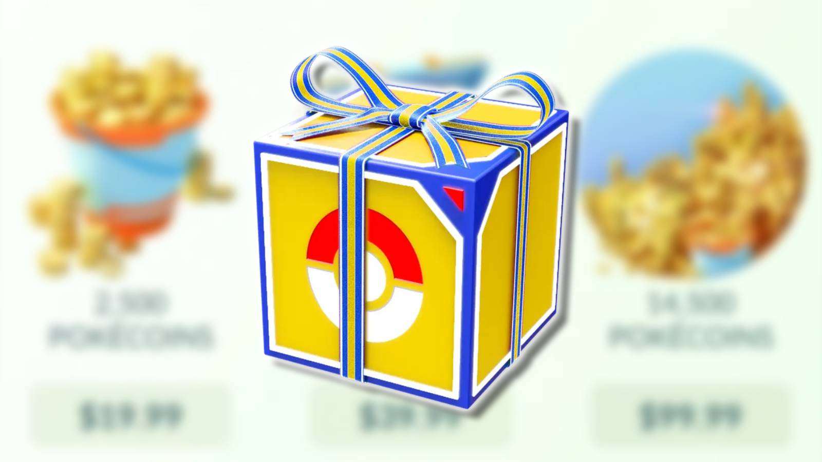 A Pokemon Go Item Bundle Box is visible with a ribbon wrapped around it