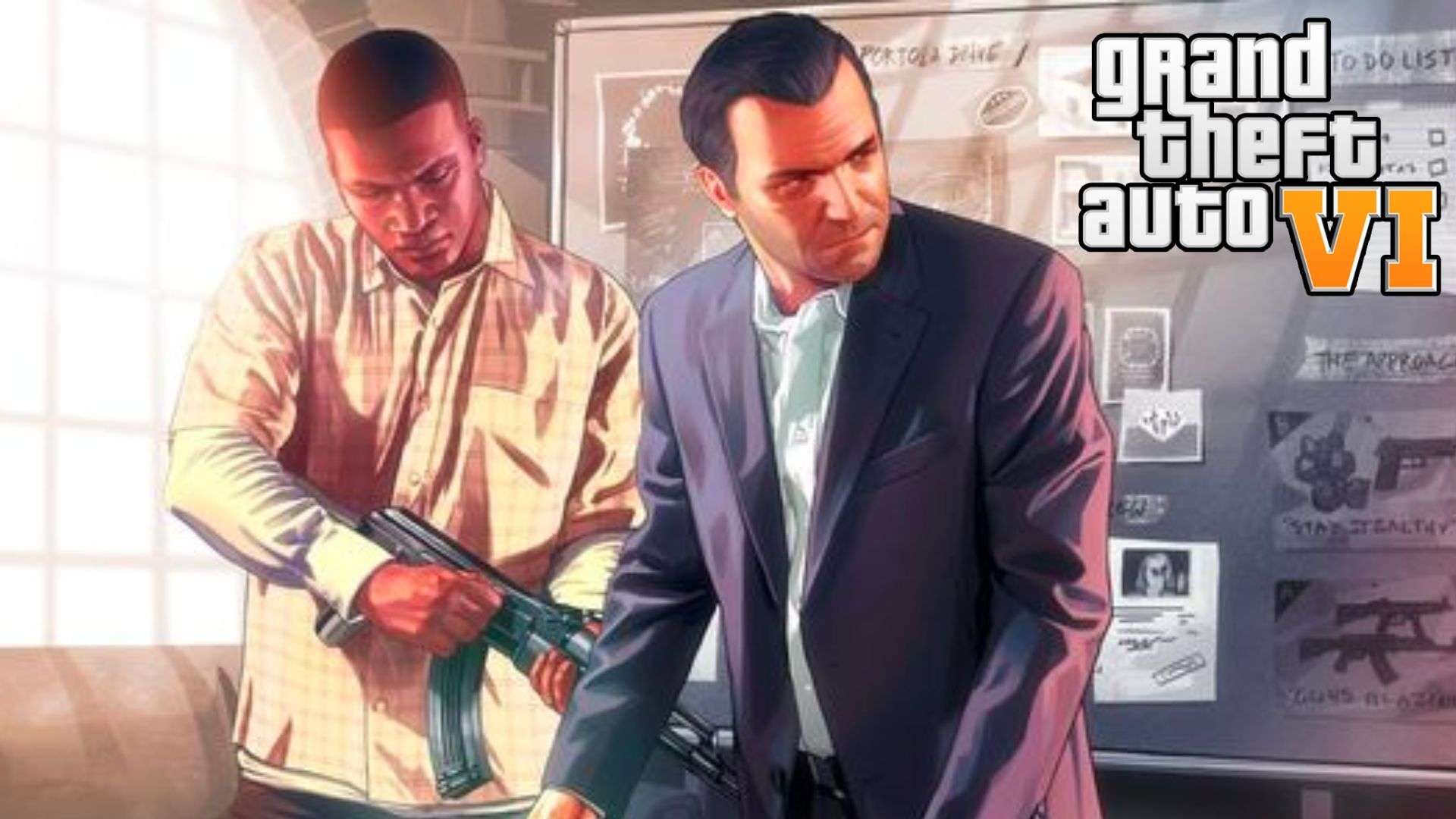 Michael and Franklin in GTA 5 screenshot with GTA 6 logo